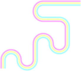 Abstract irregular zigzag path formed by three parallel neon rounded curves