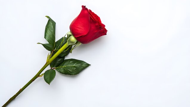 Single red rose isolated on white background