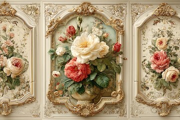 Vintage floral wall decoration with golden touch high resolution picture