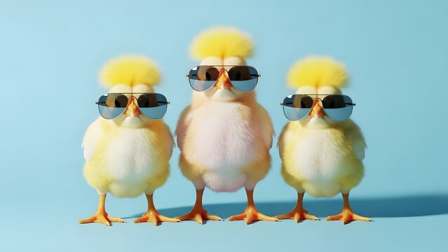 Happy glory ester birds in funny hats trio