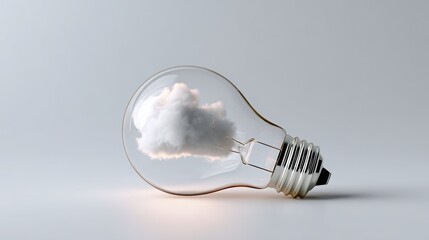 Light bulb enclosing a soft white cloud, symbolizing emerging creativity, innovative concepts, and the generation of fresh ideas for problem-solving and future development
