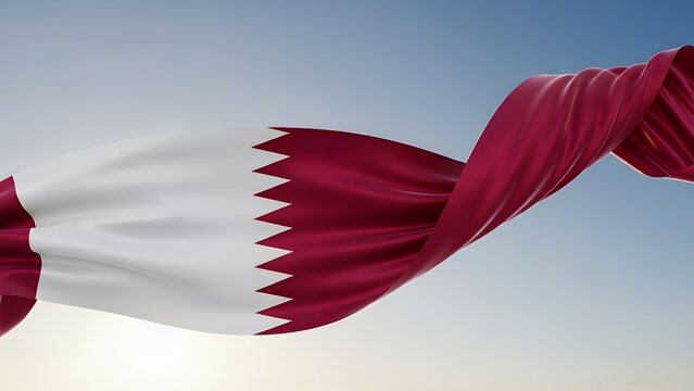 Qatar flag waving as ribbon in the sky