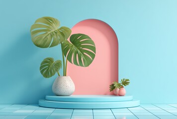 Minimalist interior design with plants and copy space