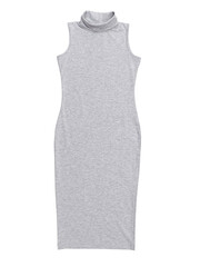 Long sleeveless knit dress, light gray melange, isolated on a white background, front view
