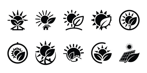 solar eco vision icon set vector silhouette on transparent background. Ecology energy silhouette icons. © Giri