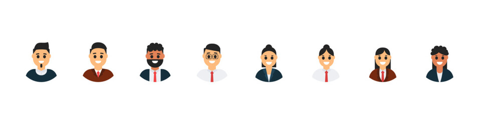 Fototapeta premium Diverse group of cartoon people avatars in business attire, representing a team