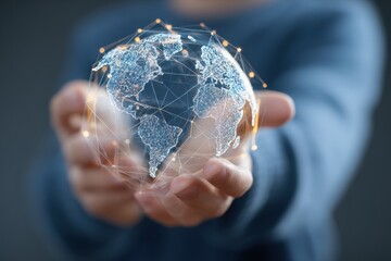 Holding a digital globe representing educational technology and global connectivity in modern learning environments