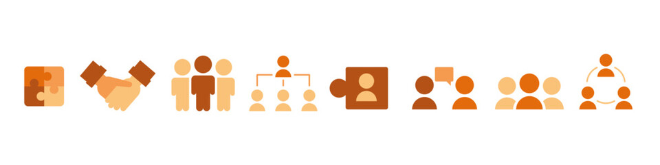 Business icons representing teamwork, collaboration, and organizational structure