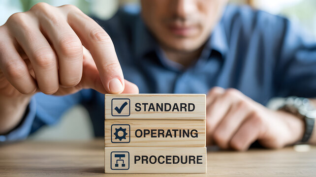 Businessman Organizing Standard Operating Procedure SOP for Quality Control and Corporate Regulatory Compliance