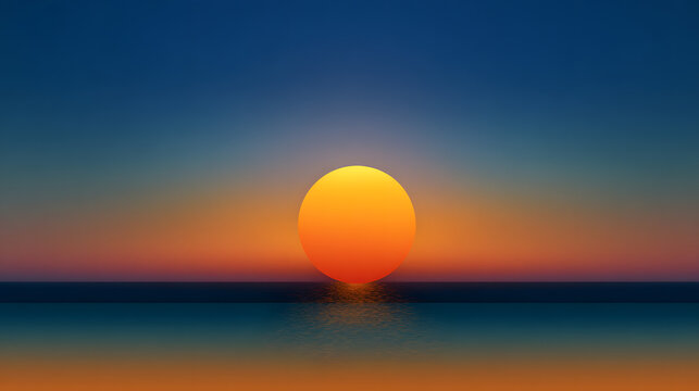Simple sunset scene emphasizing sun shape and color gradient 