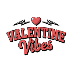 A vibrant valentine vibes text graphic with a red heart illustration perfect for designs on transparent background