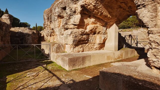 The ruins of Italica, an ancient city located near modern-day Santiponce, close to Seville, Andalusia, Spain founded in 206 BC by Roman general Scipio Africanus