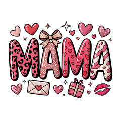 Charming hand drawn mama lettering with hearts gifts and lips ideal for mother s day designs on transparent background