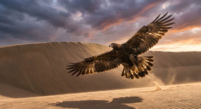 Desert Eagle Flying Over Sand