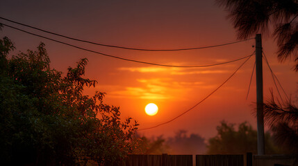 Simple sunset sky with soft orange sun and clean negative space 