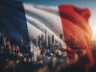 french economy concept with flag and city skyline