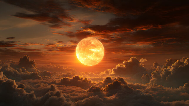 Soft glowing sun setting in empty tranquil sky 