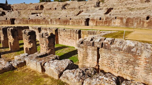 The ruins of Italica, an ancient city located near modern-day Santiponce, close to Seville, Andalusia, Spain founded in 206 BC by Roman general Scipio Africanus