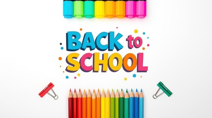 A vibrant and cheerful flat lay composition captures the essence of educational readiness, featuring a bold "BACK to SCHOOL" text design prominently centered against a crisp white background. Neatly a