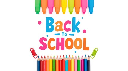 A vibrant and cheerful "Back To School" typographic message takes center stage on a pristine white background, conveying excitement for the academic year. The bright, multi-colored lettering is artful