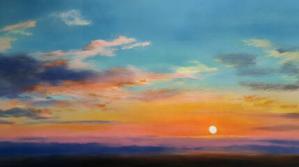 Soft pastel sunset sky with small sun and no elements 