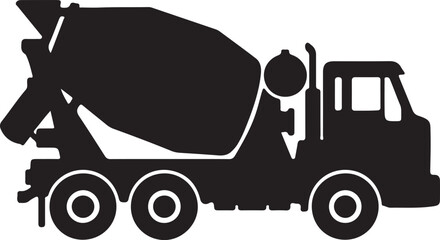 Fototapeta premium Industrial concrete mixer truck silhouette icon, symbolizing heavy construction machinery, building projects, roadwork, and cement delivery.