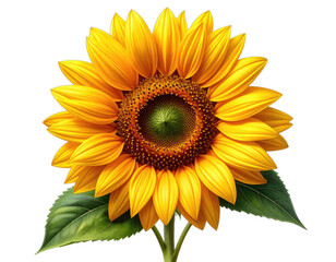 A vibrant, close-up digital illustration of a blooming sunflower against a transparent backdrop
