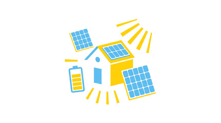 Solar panels on the house generating green energy isolated on a white background