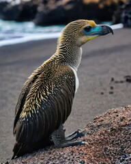 Tropical Seabird Perched by Coastal Waves