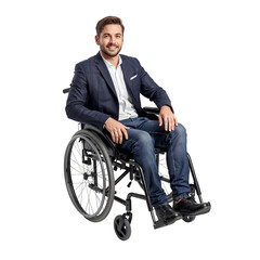Man in Wheelchair Smiles While Seated in a Studio Setting During the Daytime