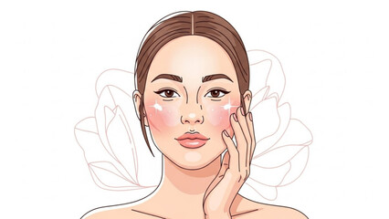 Woman applying skincare cream to glowing face with lotus flowers, highlighting beauty routine and self