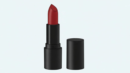 Fototapeta premium Red lipstick in black tube with cap, isolated on white background, makeup product