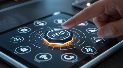 Smart RFID Asset Tracking and Identification Technology Concept with Glowing Interface Display