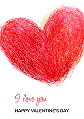 Valentine Day vector card. Hand drawn pen doodle hearts