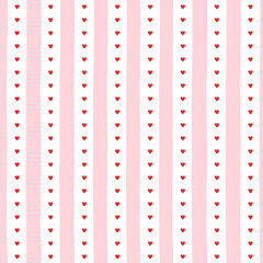 Small hearts hand drawn vintage pattern. Cute small hearts and wavy stripes girly print