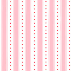 Small hearts hand drawn vintage pattern. Cute small hearts and wavy stripes girly print