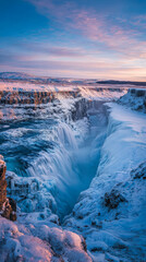 Ice covered mountain frozen waterfall