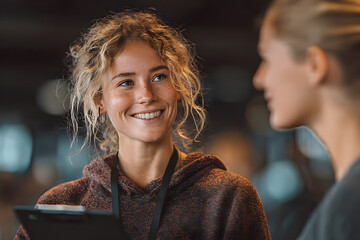 Happy female coach is consulting young woman