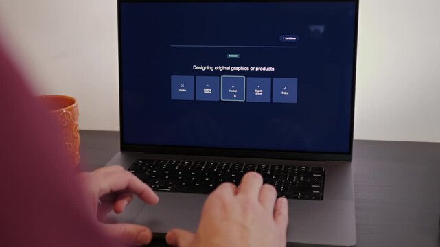 Middle Aged Man Takes Career Pathfinder Professional Assessment Tool for Occupational Suggestions Based on Personality Traits - Job Quiz Concept