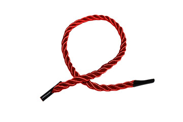 Close-up shot of a bright red rope against a pure white background