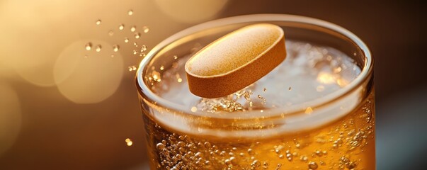 Dropping multivitamin tablet.