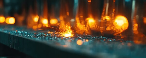 Shaping molten glass in industrial process.