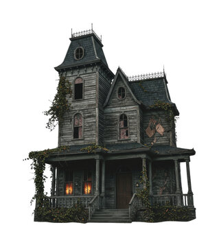 Old haunted mansion stands eerily abandoned, its weathered facade and broken windows telling tales of forgotten secrets and ghostly inhabitants.