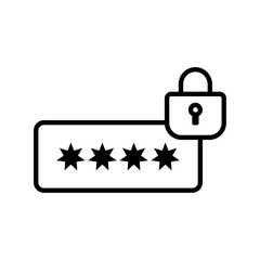 Password, Login , Vector illustration. Pin code flat icon. Cyber security black icon. Security password icon in trendy flat style design Suitable for website design, logo, app. Password protection.