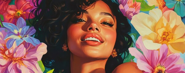 Beautiful woman surrounded by flowers.