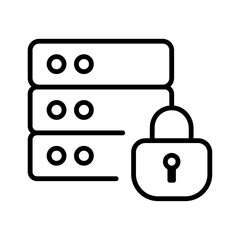 Server security with closed padlock icon isolated on white background. Database and lock. Padlock Password Access Key Security for Safe Online Unlocking. Data security vector icon, Padlock Icon.