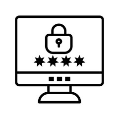 System Password icon vector image. Suitable for mobile apps, web apps and print media. Computer with password access icon. Data encryption Line Icon. Multi-factor authentication icon, outline style