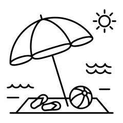 beach umbrella summer travel line icon