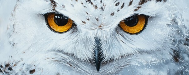 Snowy owl standing in a winter forest