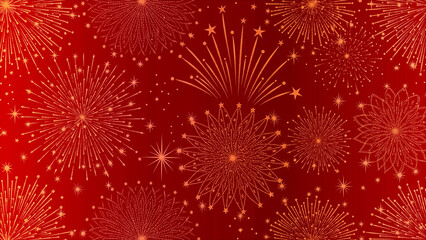 Vibrant red background adorned with a dazzling array of festive fireworks and sparkling stars, perfect for celebrating special moments and joyous occasions
